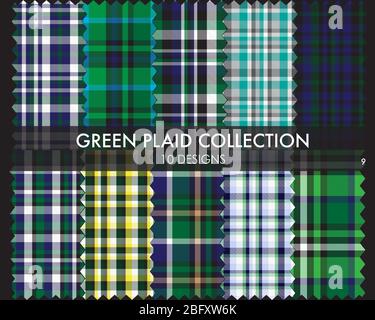 Green Plaid tartan seamless pattern collection includes 10 designs suitable for fashion textiles and graphics Stock Vector
