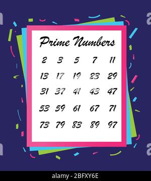 prime numbers between 1 and 100. Stock Vector