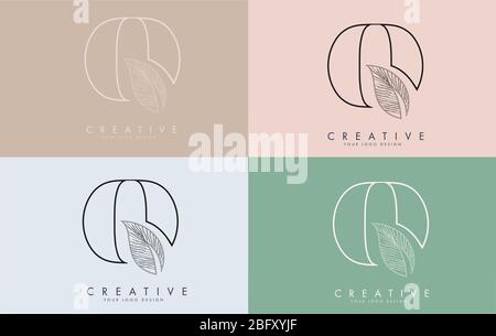 Outline Letter Q Logo icon with Wired Leaf Concept Design on colorful backgrounds. Letter Q with nature concept. Eco and Organic Letter Vector Illustr Stock Vector