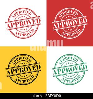 Approved, round vector icon, transparent in four colors. Approval label Stock Vector
