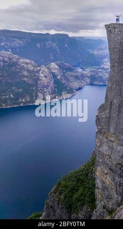 Norway, in the summer, walk till this famous stone, Preikestolen in the South of the country Stock Photo