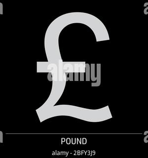 Pound sign icon illustration on gray background with label Stock Vector