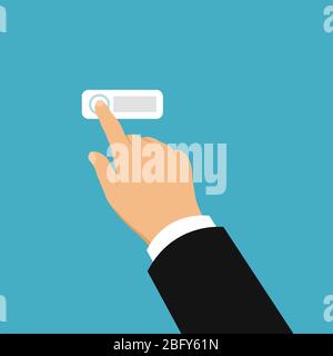 Flat design illustration of hand of salesman or trader. Ringing electric doorbell and going to visit - vector Stock Vector