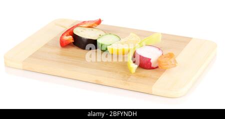 Sliced vegetables on wooden pick isolated on white Stock Photo