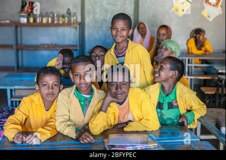 HARAR - ETHIOPIA - DECEMBER 25, 2012: Unidentified young muslim boys in Primary school in Harar, Ethiopia, Africa Stock Photo