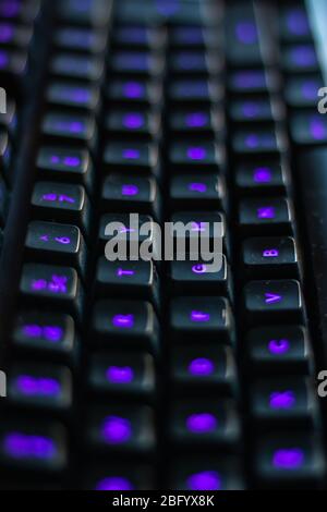 the black computer keyboard with light Stock Photo