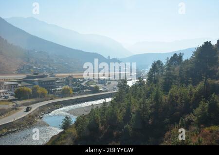 Bhutan's main airport is located near Paro in the Paro Valley. Stock Photo