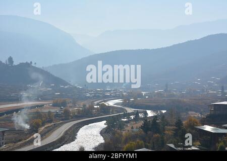 Bhutan's main airport is located near Paro in the Paro Valley. Stock Photo