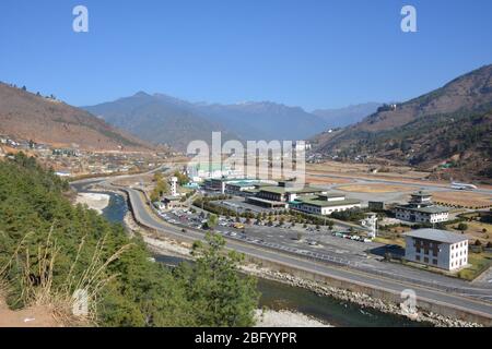 Bhutan's main airport is located near Paro in the Paro Valley. Stock Photo