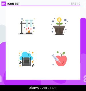 Modern Set of 4 Flat Icons and symbols such as chemistry, movie, flower, money growth, apple Editable Vector Design Elements Stock Vector