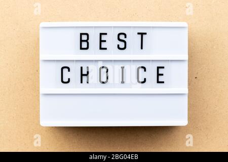 Light box with word best choice on wood background Stock Photo