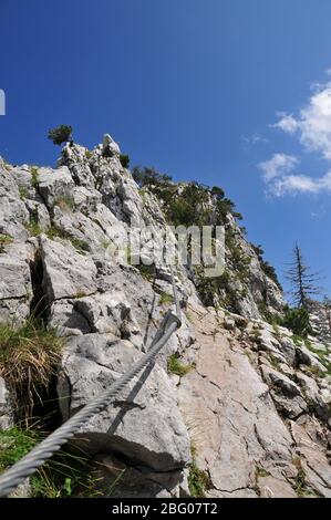 Via ferrata at the Kofel (1342 m) near Oberammergau, Bavaria, Germany, Europe Stock Photo