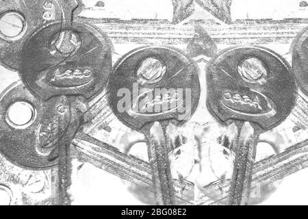 Double exposure keys on a white background Stock Photo