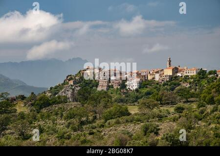 Montemaggiore in the municipality of Montegrosso in the north of Corsica, in the background the Montegrosso massif, France, Europe Stock Photo