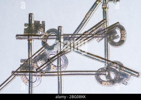 Double exposure keys on a white background Stock Photo