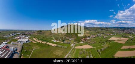 Aerial drone view, Landscape of the Kinzig Valley with Ortenberg Castle, Ortenberg, Black Forest, Baden-Wurttemberg, Germany, Europe