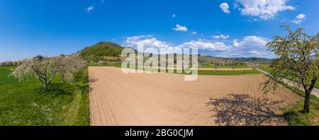 Drone aerial view, Ortenberg Castle in spring, Ortenberg, Black Forest, Baden-Wurttemberg, Germany, Europe Stock Photo