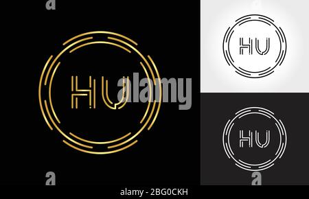 HU Logo Design Vector Template. Initial Circle Letter HU Vector Illustration Stock Vector