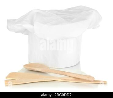 Chef's hat with spoons isolated on white Stock Photo