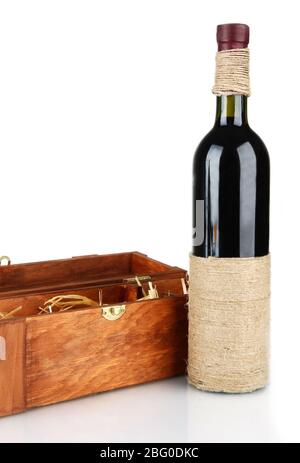 Red wine in box isolated on  white Stock Photo