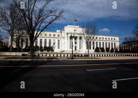The Marriner S. Eccles Federal Reserve Board Building at 20th Street and Constitution Avenue in Washington DC, USA Stock Photo