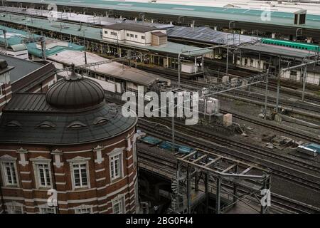 Tokyo, Japan - 9 8 19: Bullet trains waiting to depart from Tokyo station Stock Photo