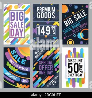 Modern and trendy sale banners with discount and offers. Fashion shopping cards vector template. Promotion discount banner card illustration Stock Vector