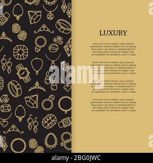 Thin line jewelry and diamonds luxury banner poster. Vector illustration Stock Vector