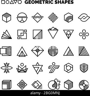 Universal black and white geometric vector shapes isolated for graphic design. Geometric element logo simple collection Stock Vector