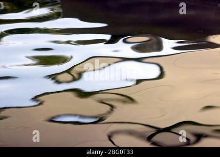 Close-up, abstract view of  ripples and reflections on the surface of a pool of water Stock Photo