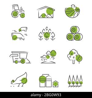 Thin line farm icons set isolated on white backdrop. Vector illustration Stock Vector