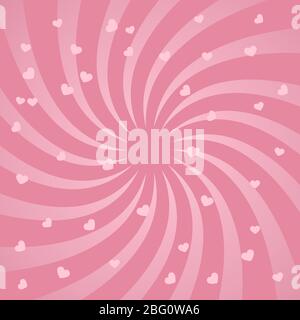 Bright spiral design background pink pattern with hearts. Vector illustration Stock Vector