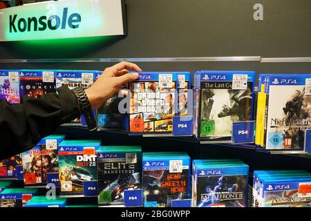 GTA, Grand Theft Auto V, PS4 game in a shop. Stock Photo