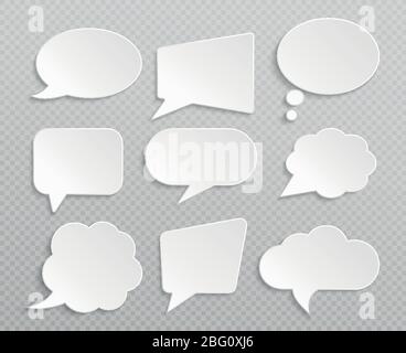 White blank retro speech bubbles isolated vector set. Illustration of cloud bubble speech for communication Stock Vector