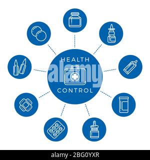 Health control linear icons of set concept medical. Vector illustration Stock Vector