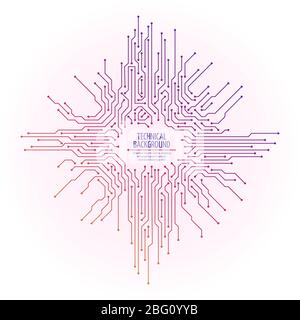 Bright computer motherboard with circuit board electronic elements. Vector illustration Stock Vector