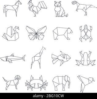 Japanese origami paper animals vector line icons. Set of origami animal  shape geometric illustration Stock Vector Image & Art - Alamy