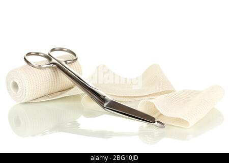 First aid kit for bandaging isolated on white Stock Photo