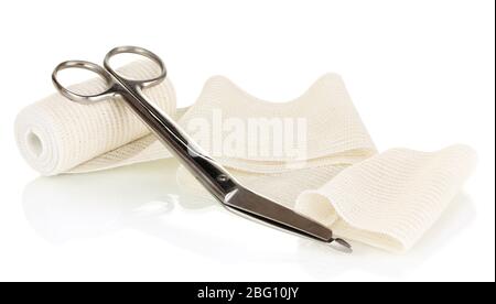 First aid kit for bandaging isolated on white Stock Photo