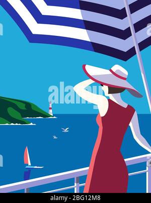 Summer Color Background With Yacht. Vector illustration Stock Vector ...