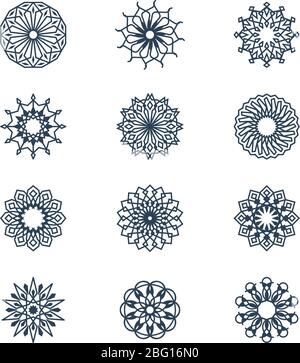 Old arabic mandala lace patterns set. Arabesque ornaments. Decoration floral indian collection, vector illustration Stock Vector