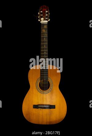 Guitar image from front perspective on black background Stock Photo
