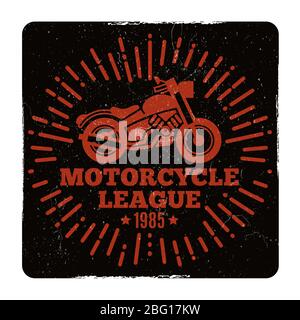 Vintage grunge motorcycle league emblem design isolated on white. Vector illustration Stock Vector