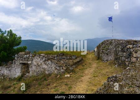 Castle of saint George in Kefalonia, Greece. The castle was built on a hiltop by Byzantine Emperors in the 12th century. Stock Photo