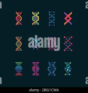 Human dna research technology symbols. Spiral molecule medical bio tech vector icons. Research chemistry and medicine, helix genetic genome illustration Stock Vector