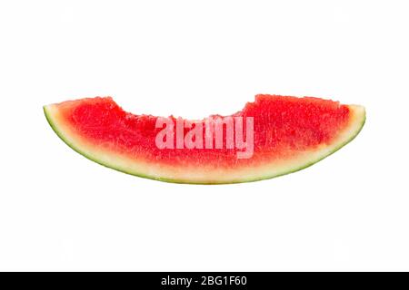 slice of watermelon with bites, isolated on white background Stock Photo