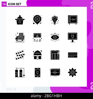 Modern Set Of 16 Solid Glyphs Pictograph Of Notification, Watch 