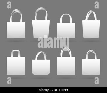 Blank white canvas fabric shopping bag vector templates. Canvas fabric eco bag market with handle illustration Stock Vector