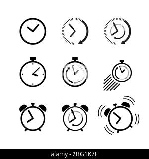 Clock icon set Clock, alarm clock, deadline Stock Vector