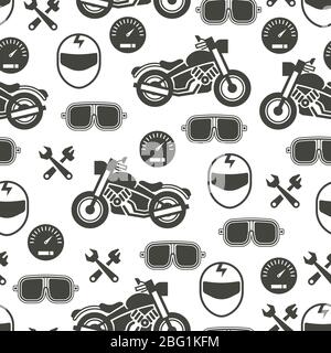 Monochromic pattern with motorcycle speed accessories - moto seamless pattern. Vector illustration Stock Vector